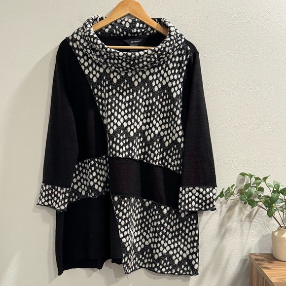Ali Miles Size XL 3/4 Sleeves Cowl Neck Tunic Sweater Abstract Artsy Lagenlook - Picture 1 of 6
